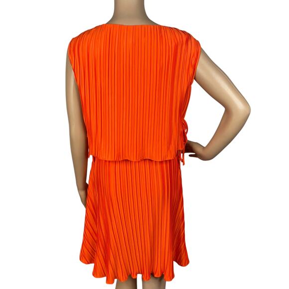 DKNY $129 NWT Orange Pleated Side Tie Overlay Flared Mini Dress SZ 2 - Picture 5 of 10